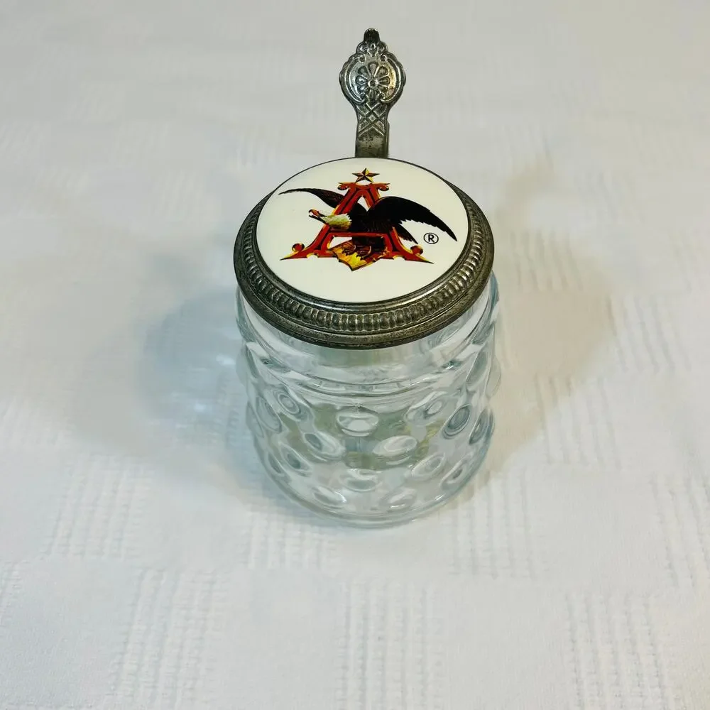 Anheuser Busch Clear Hob Nail Beer Stein w Pewter Lid BMF Bierseidel W Germany